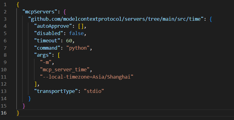 MCP Server 配置文件-Json格式：Time